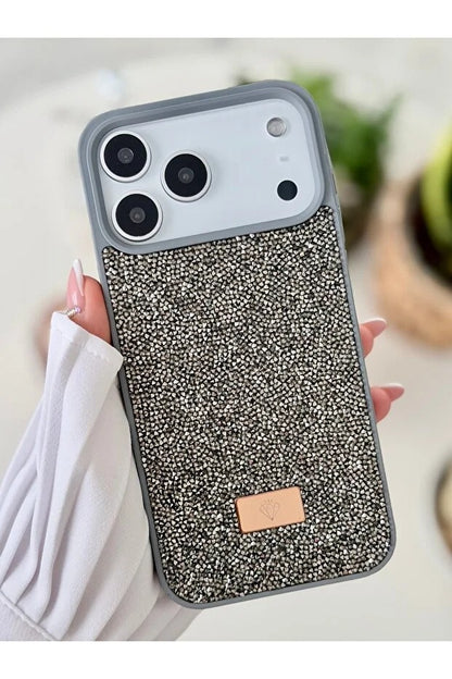 Parıltılı Full Taşlı Silikon Telefon Kılıfı Gri