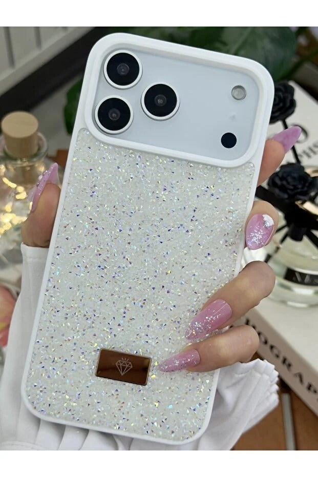 Parıltılı Full Taşlı Silikon Telefon Kılıfı Beyaz