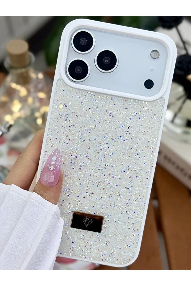 Parıltılı Full Taşlı Silikon Telefon Kılıfı Beyaz