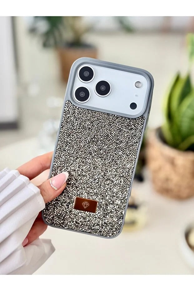 Parıltılı Full Taşlı Silikon Telefon Kılıfı Gri