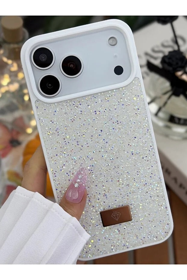 Parıltılı Full Taşlı Silikon Telefon Kılıfı Beyaz