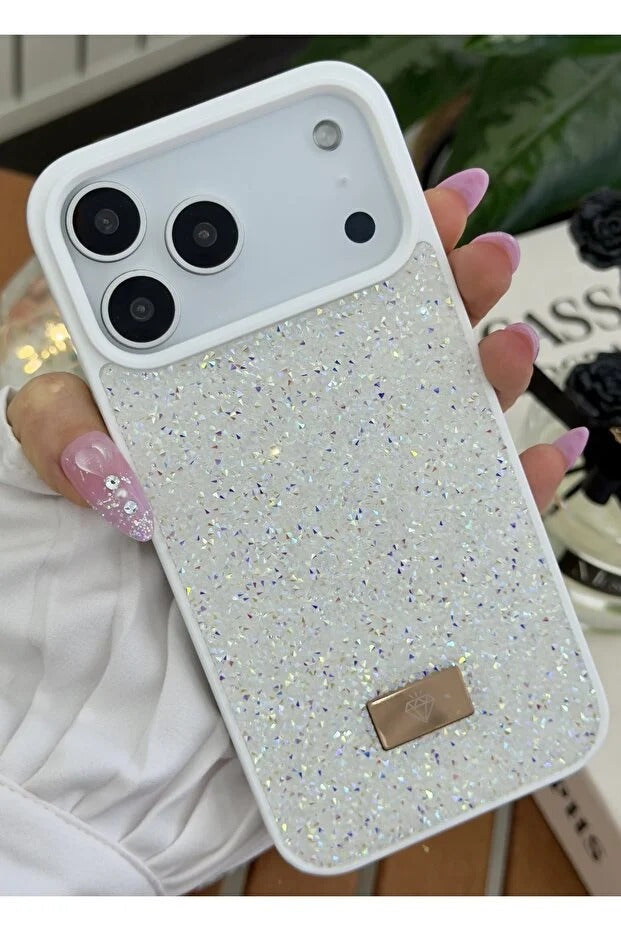 Parıltılı Full Taşlı Silikon Telefon Kılıfı Beyaz