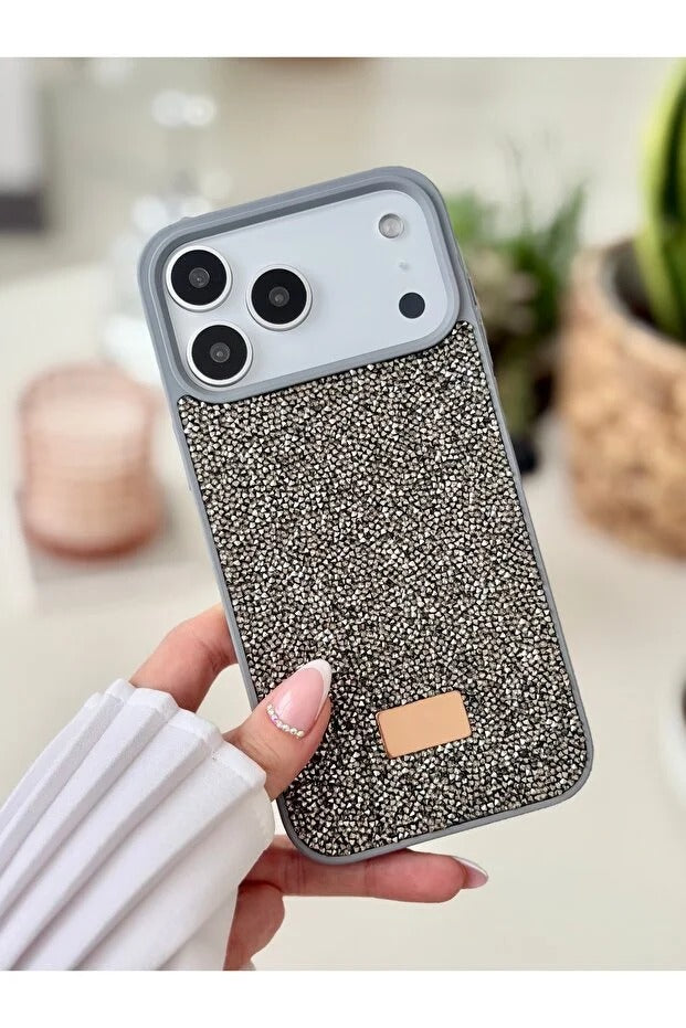 Parıltılı Full Taşlı Silikon Telefon Kılıfı Gri