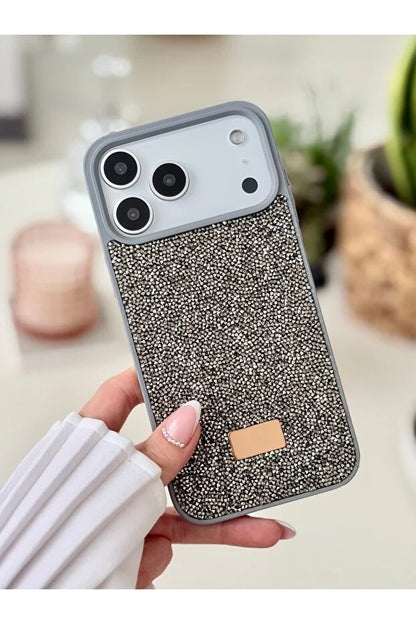 Parıltılı Full Taşlı Silikon Telefon Kılıfı Gri